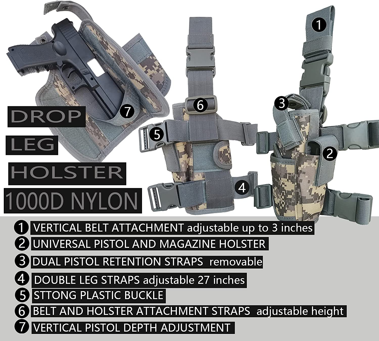 Tactical Drop Leg Holster, Right Hand Adjustable