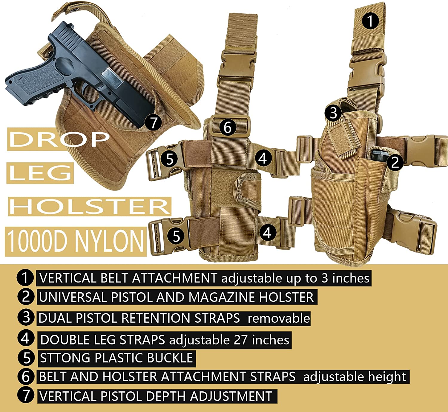 Tactical Drop Leg Holster, Right Hand Adjustable