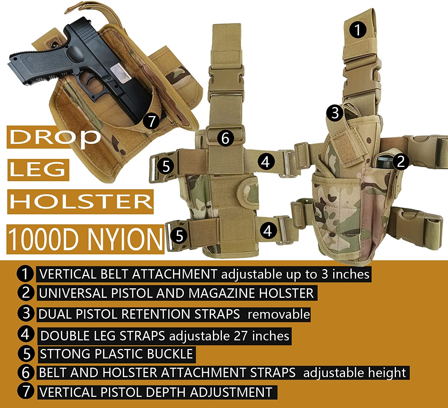 Tactical Drop Leg Holster, Right Hand Adjustable