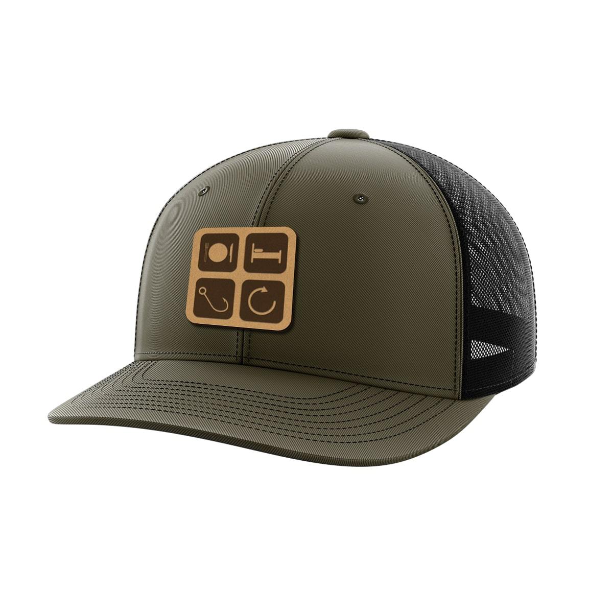 Eat Sleep Fish Repeat Leather Patch Hat - Greater Half